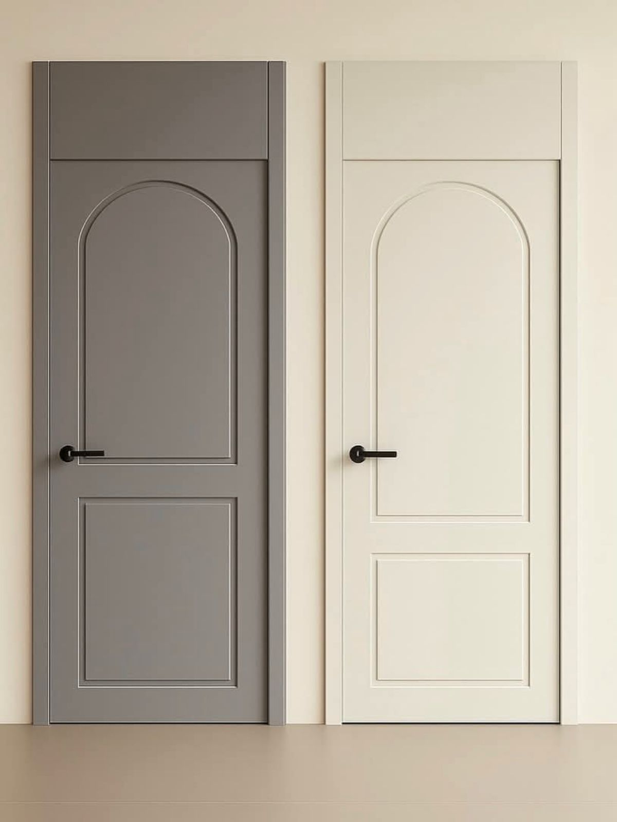 Classic arched panel interior doors — gray and cream